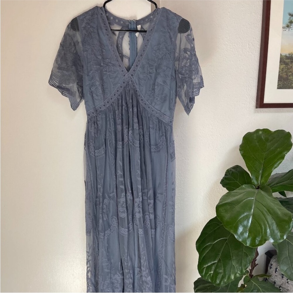 Pinkblush Grey/Blue Flutter Sleeve V-Neck